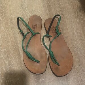 Green Leather Women's Sandals